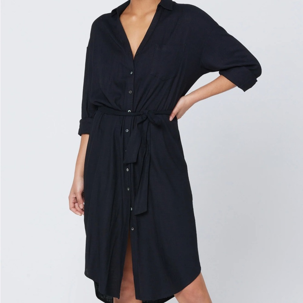 NWT L Space Barcelona Black Tie Waist MIDI Dress Size M